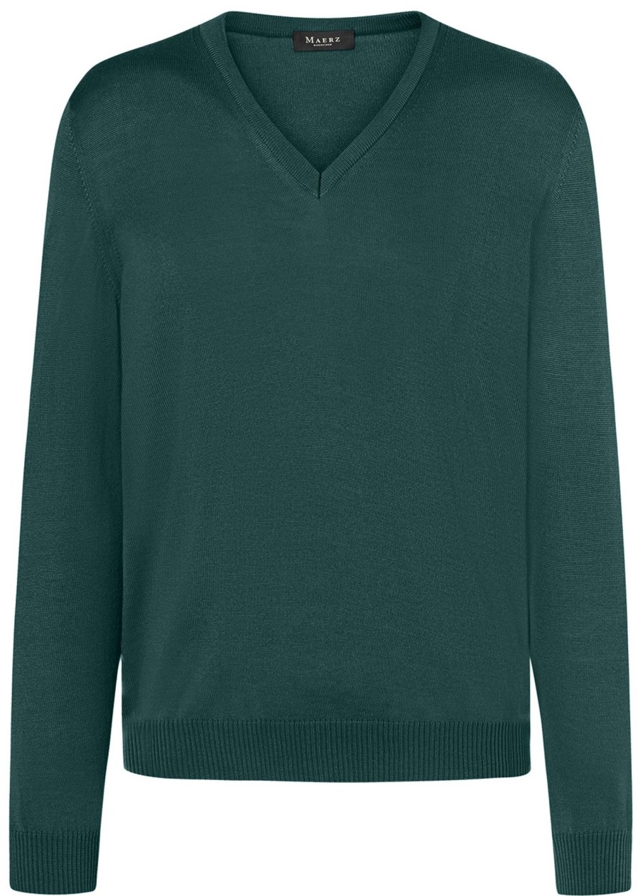 Pullover & Strick MAERZ Muenchen | Maerz Muenchen Pullover - Comfort Fit - V-Ausschnitt - Merinowolle - Grun