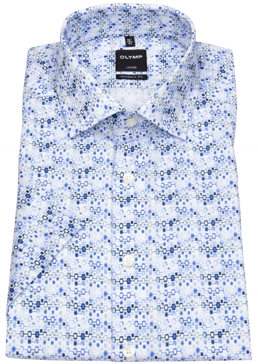 Hemden OLYMP | Olymp Kurzarmhemd - Luxor Modern Fit - Print - Hellblau / Dunkelblau