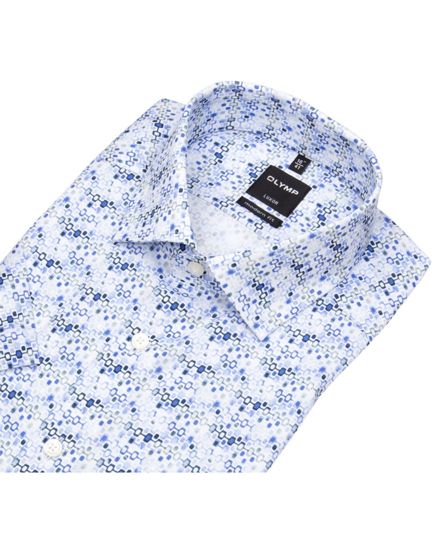 Hemden OLYMP | Olymp Kurzarmhemd - Luxor Modern Fit - Print - Hellblau / Dunkelblau