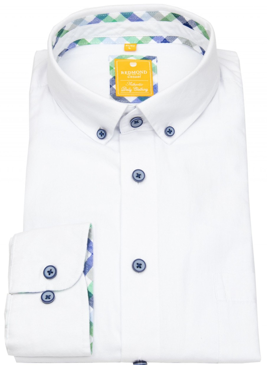 Hemden Redmond | Redmond Hemd - Casual Modern Fit - Button Down Kragen - Oxford - Weis