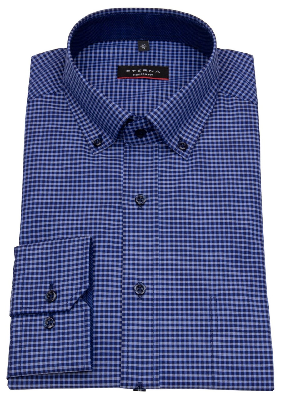 Hemden Eterna | Eterna Hemd - Modern Fit - Button Down - Dunkelblau / Blau - Ohne Ovp