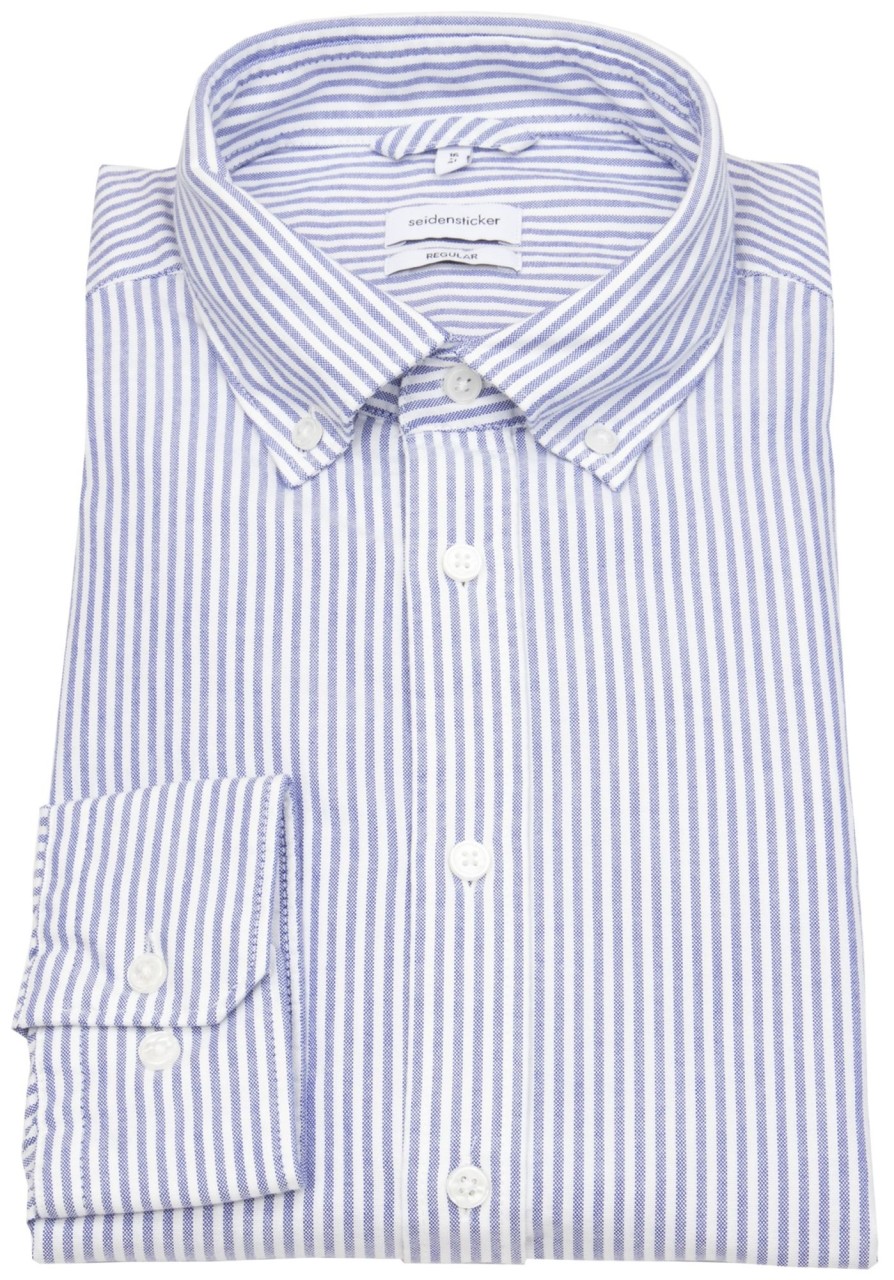 Hemden Seidensticker | Seidensticker Hemd - Regular Fit - Button Down Kragen - Streifen - Hellblau / Weis