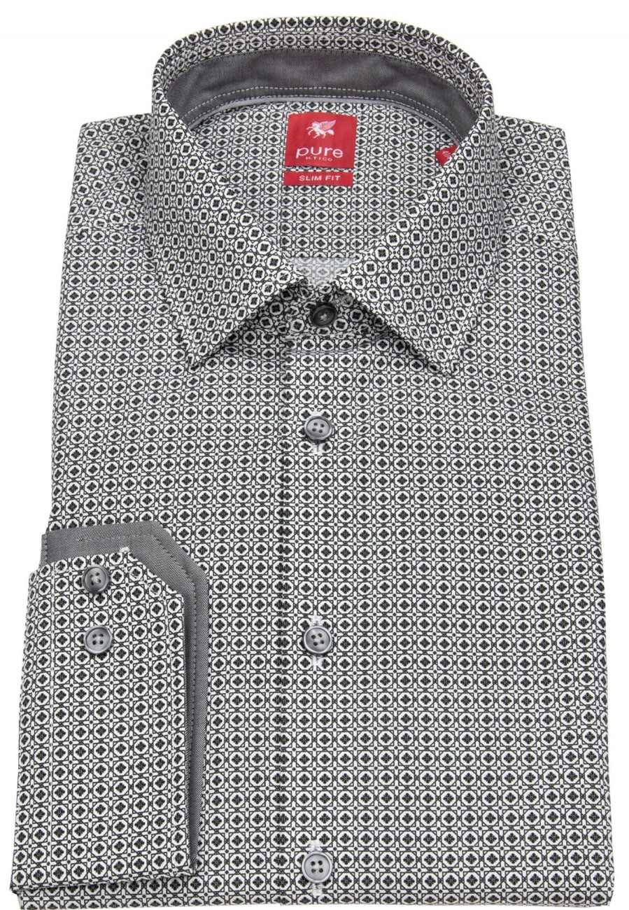 Hemden Pure | Pure Hemd - Slim Fit - Print - Grau / Weis