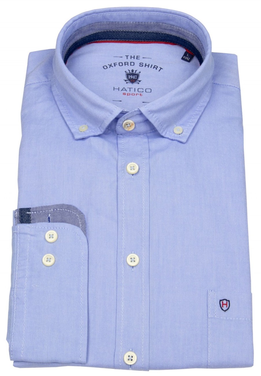 Hemden Hatico | Hatico Hemd - Modern Fit - Button Down - Oxford - Hellblau - Ohne Ovp