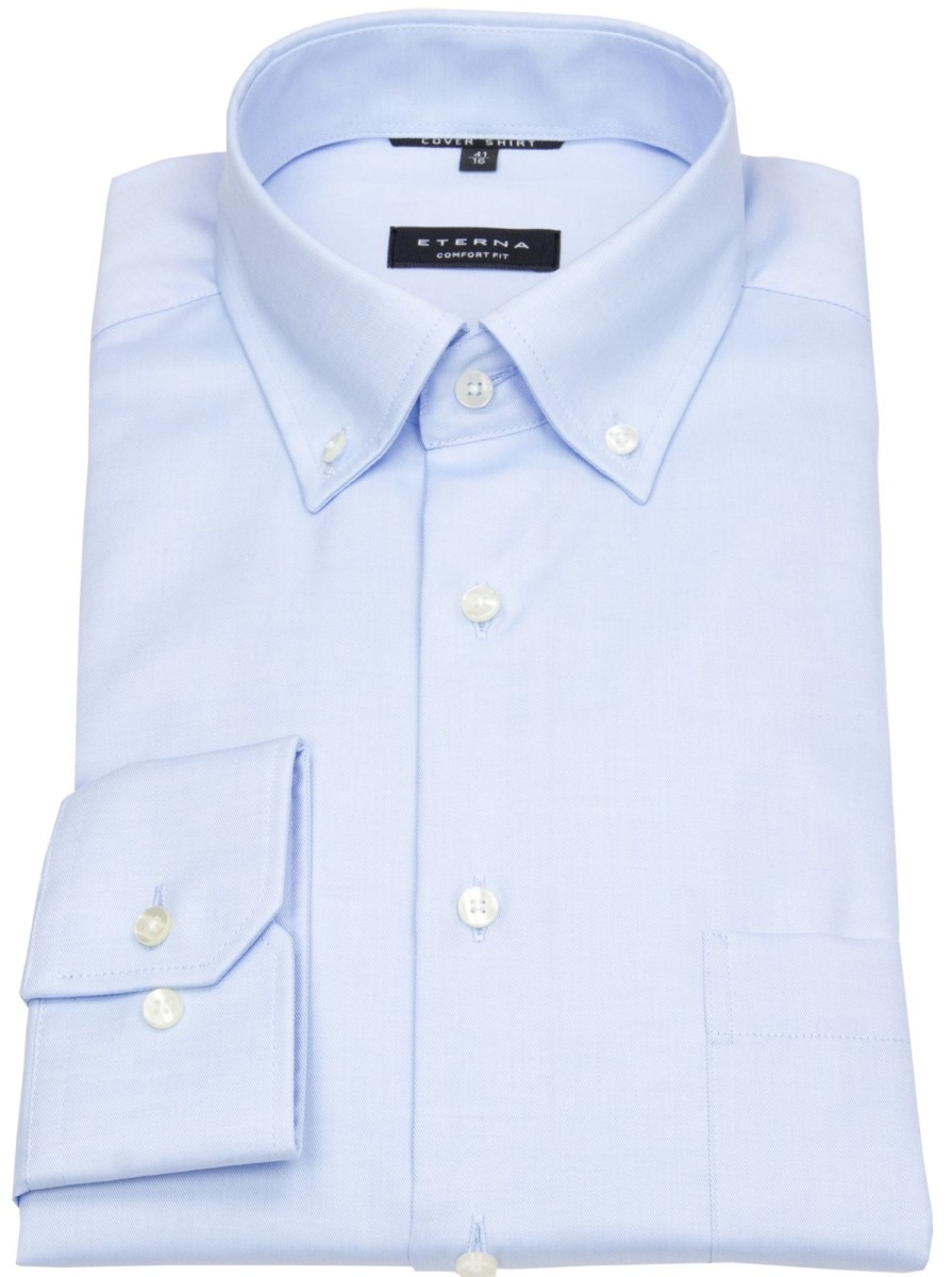 Hemden Eterna | Eterna Hemd - Comfort Fit - Button Down - Cover Shirt - Extra Blickdicht - Hellblau