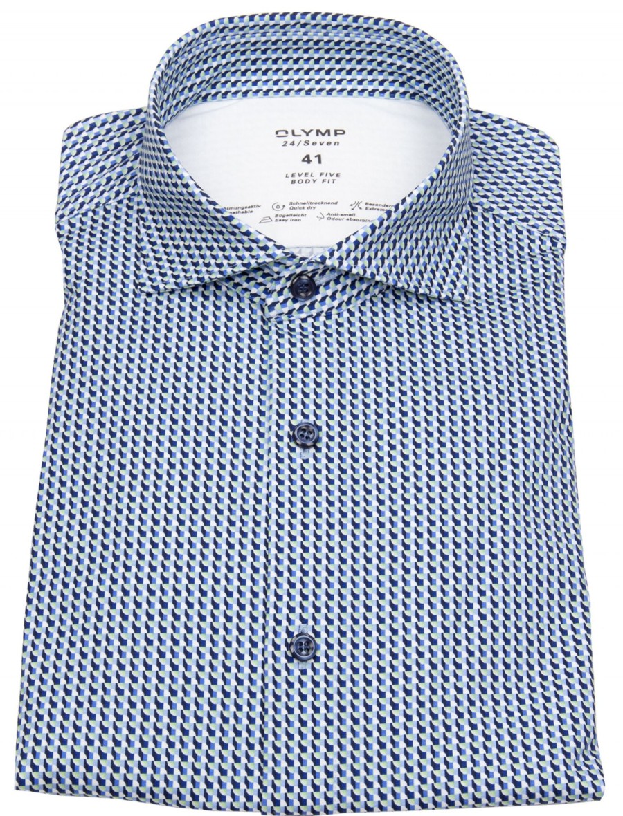 Hemden OLYMP | Olymp Hemd - Level 5- 24 / Seven Shirt - Print - Blau - 69Cm Arm