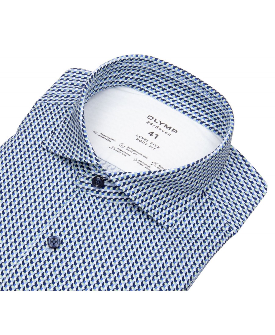 Hemden OLYMP | Olymp Hemd - Level 5- 24 / Seven Shirt - Print - Blau - 69Cm Arm