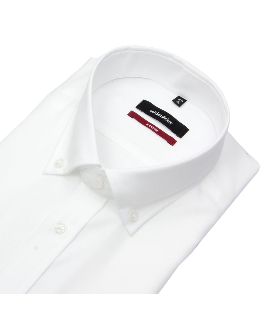 Hemden Seidensticker | Seidensticker Halbarmhemd - Regular Fit - Button Down Kragen - Weis