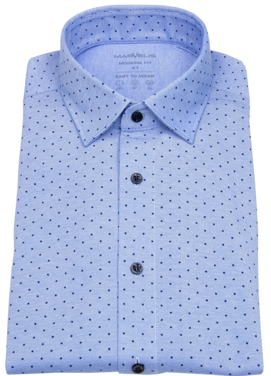 Hemden Marvelis | Marvelis Hemd - Modern Fit - Easy To Wear Pique - Hellblau / Dunkelblau - Ohne Ovp