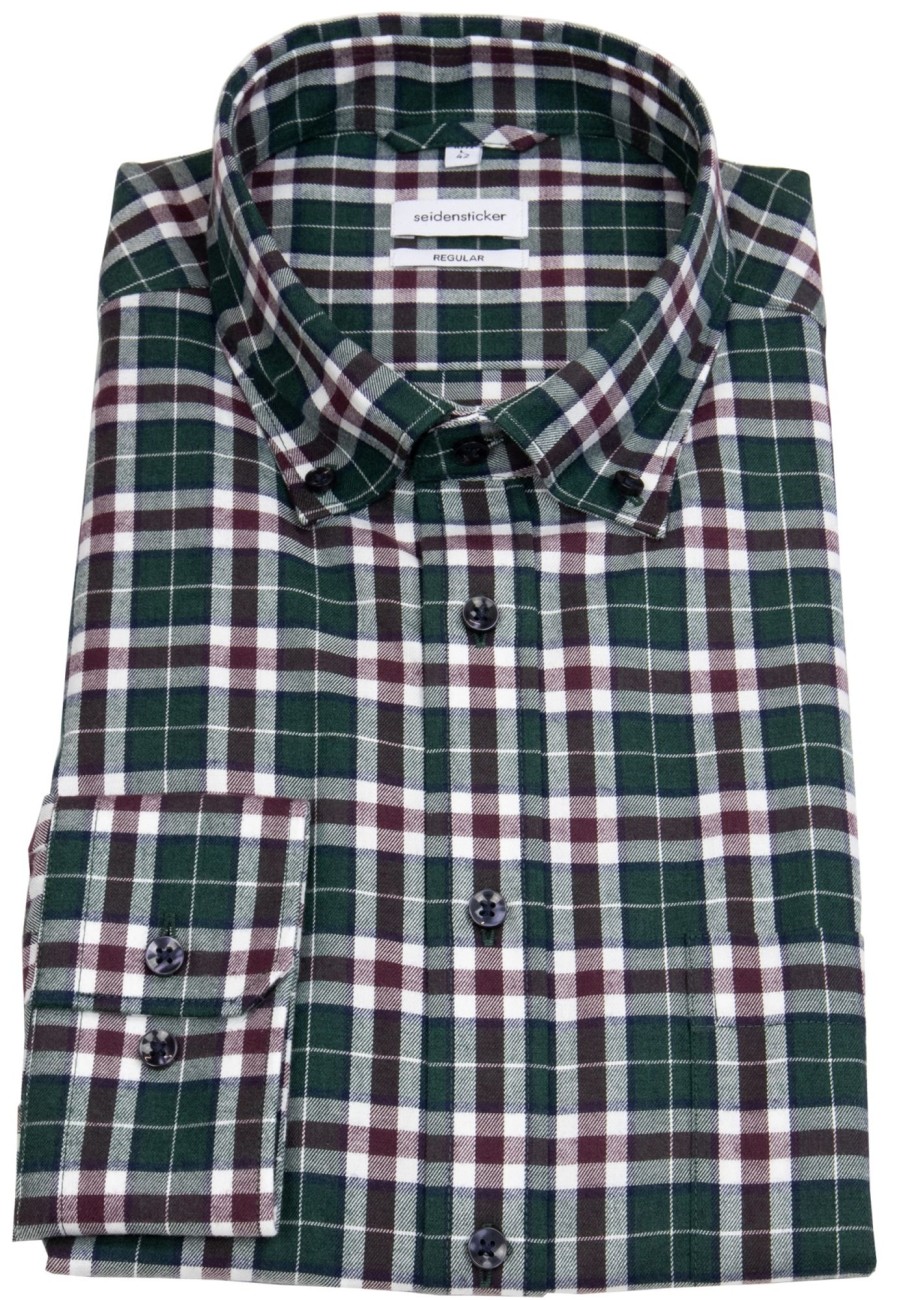 Hemden Seidensticker | Seidensticker Hemd - Regular Fit - Button Down - Flanell - Kariert - Mehrfarbig