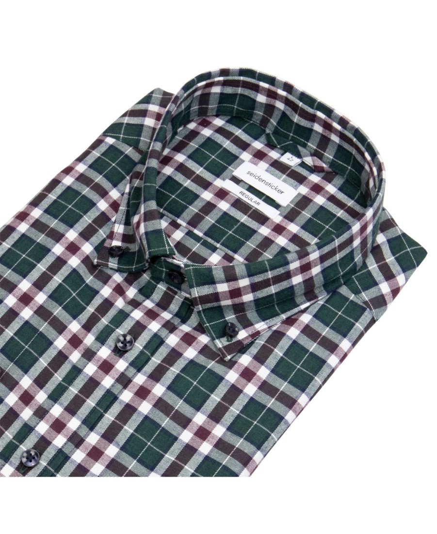 Hemden Seidensticker | Seidensticker Hemd - Regular Fit - Button Down - Flanell - Kariert - Mehrfarbig