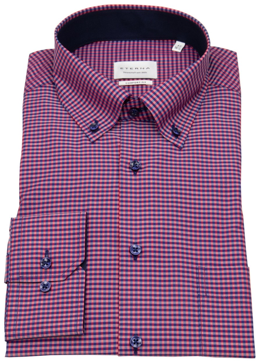 Hemden Eterna | Eterna Hemd - Comfort Fit - Button Down - Rot / Dunkelblau