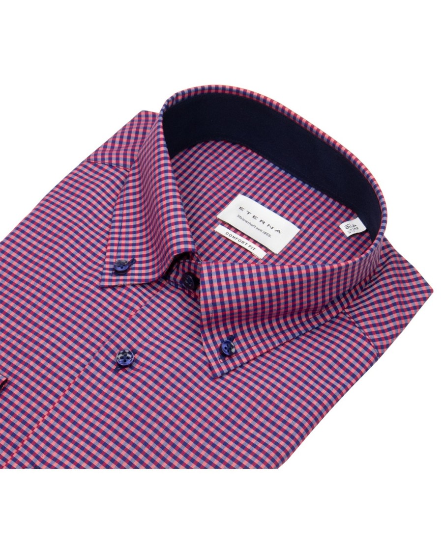 Hemden Eterna | Eterna Hemd - Comfort Fit - Button Down - Rot / Dunkelblau