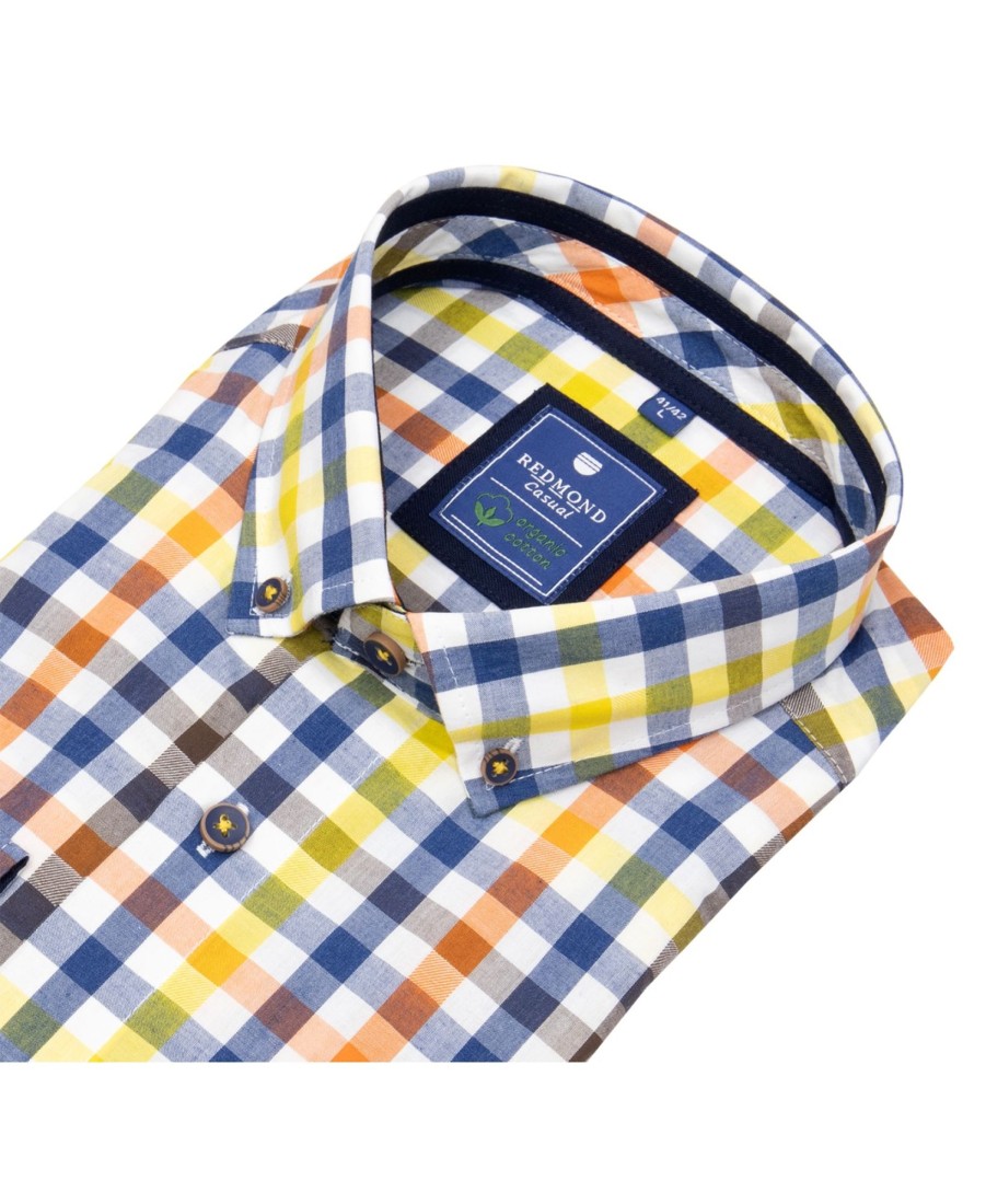 Hemden Redmond | Redmond Hemd - Comfort Fit - Button Down Kragen - Bio Baumwolle - Kariert - Mehrfarbig - Ohne Ovp