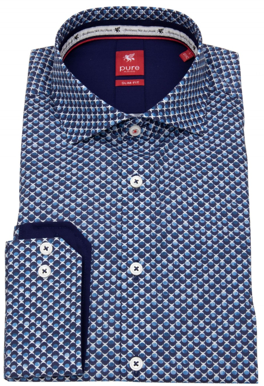 Hemden Pure | Pure Hemd - Slim Fit - Print - Dunkelblau / Blau / Weis