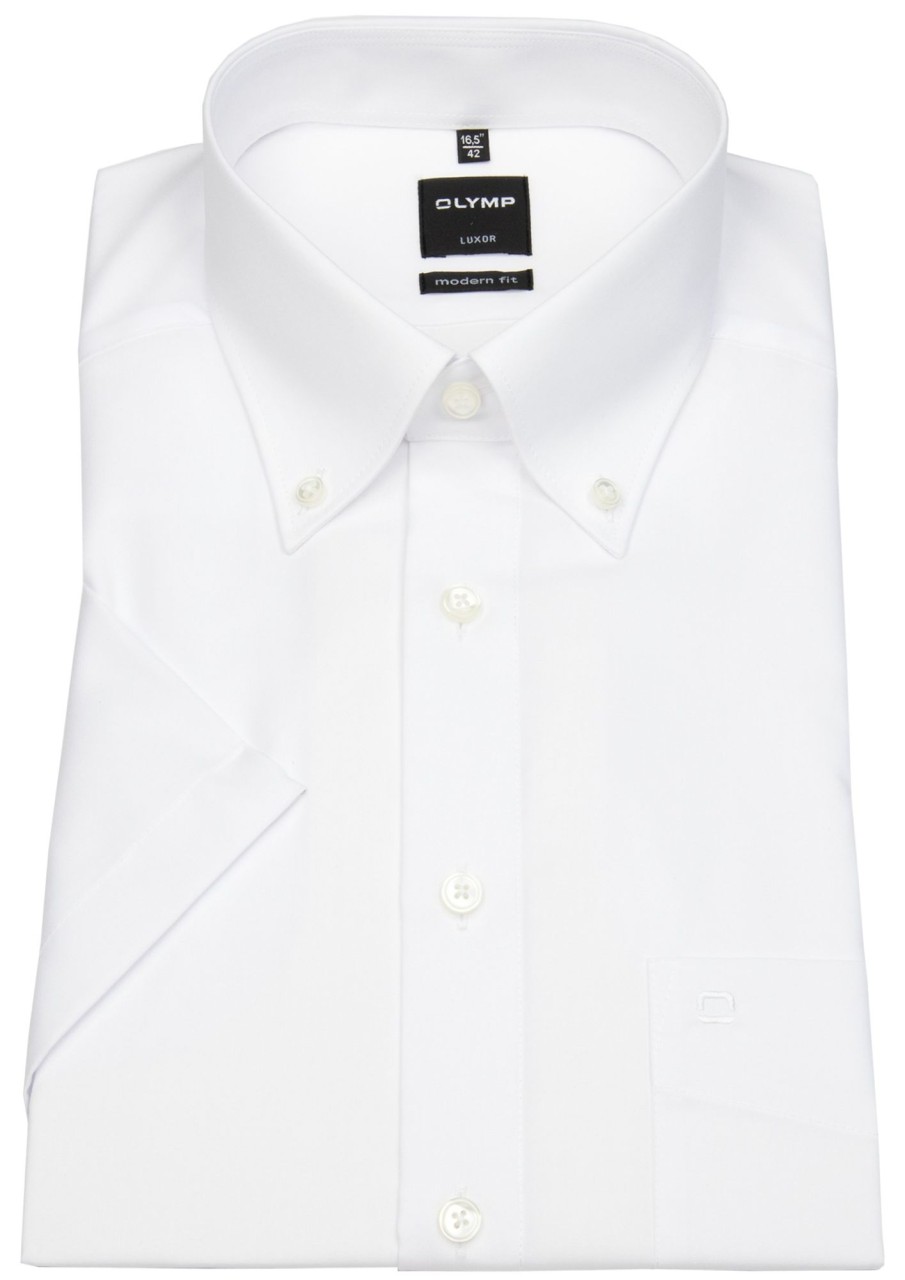 Hemden OLYMP | Olymp Kurzarmhemd - Luxor Modern Fit - Button-Down-Kragen - Weis - Ohne Ovp