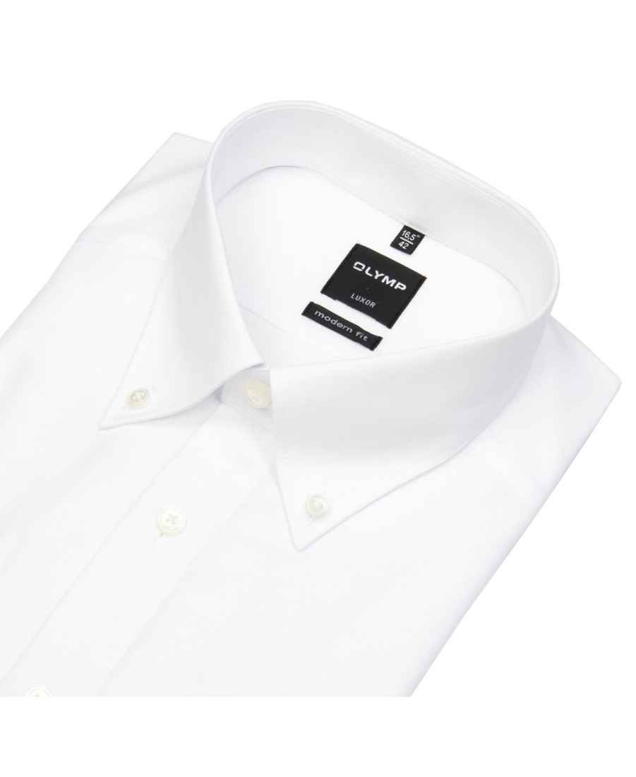 Hemden OLYMP | Olymp Kurzarmhemd - Luxor Modern Fit - Button-Down-Kragen - Weis - Ohne Ovp