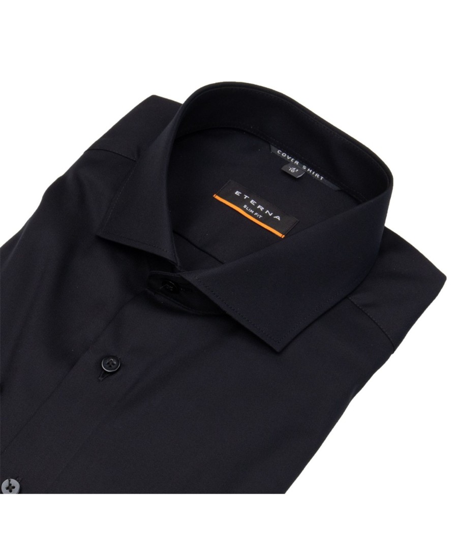 Hemden Eterna | Eterna Hemd - Slim Fit - Haikragen - Cover Shirt - Extra Blickdicht - Schwarz