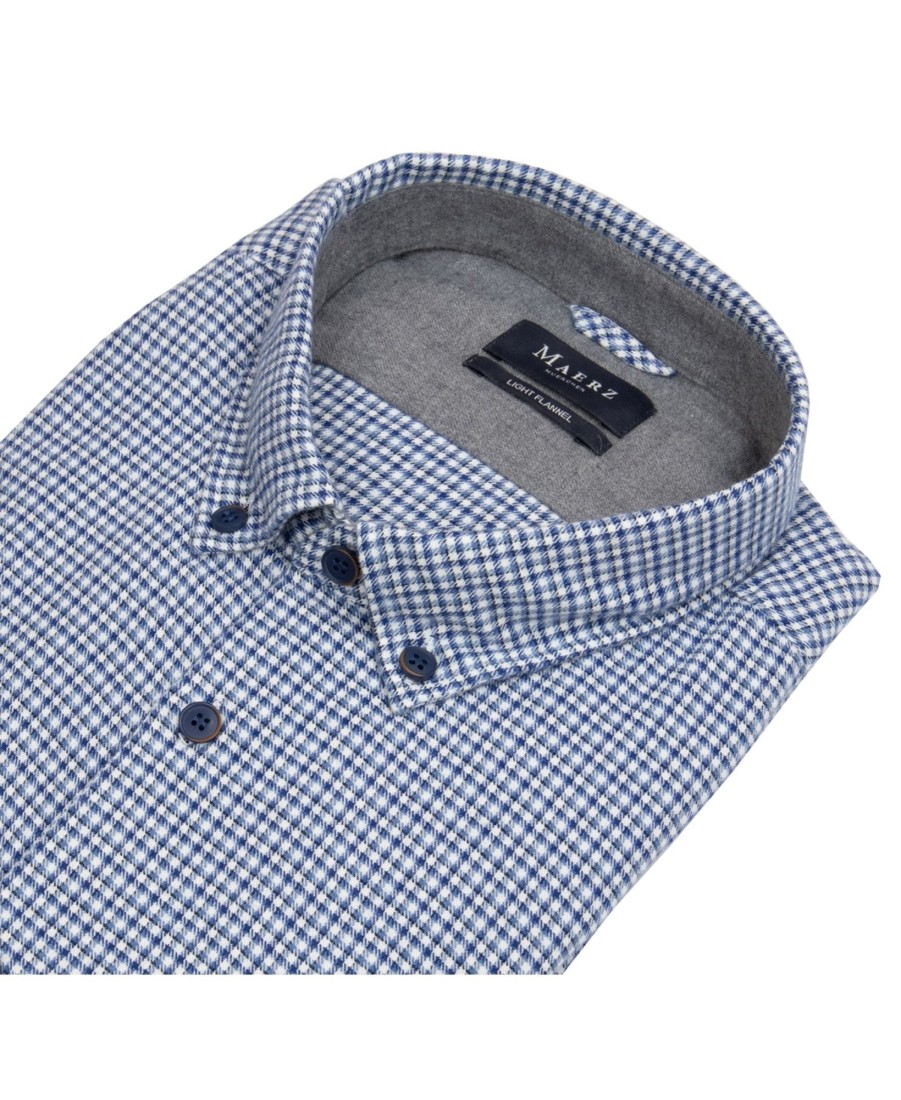 Hemden MAERZ Muenchen | Maerz Muenchen Hemd - Modern Fit - Button Down - Leichter Flanell - Kariert - Blau - Ohne Ovp