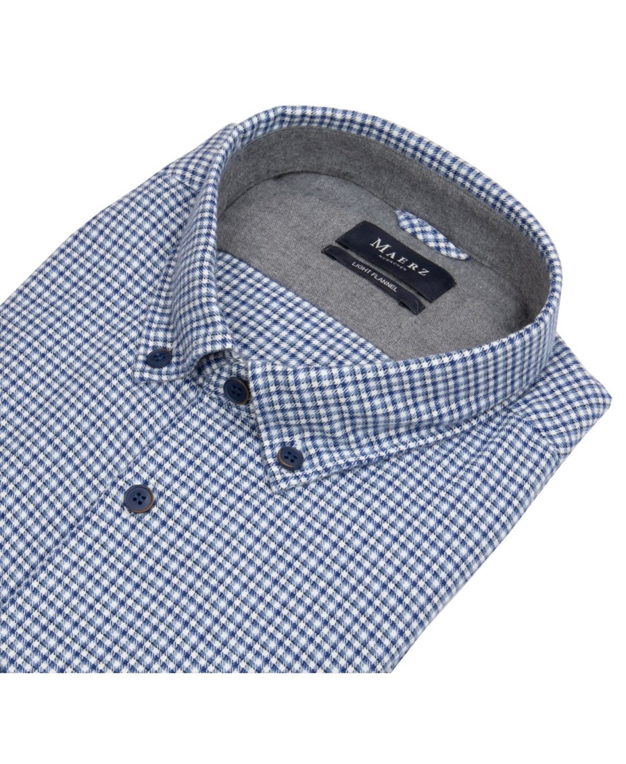 Hemden MAERZ Muenchen | Maerz Muenchen Hemd - Modern Fit - Button Down - Leichter Flanell - Kariert - Blau