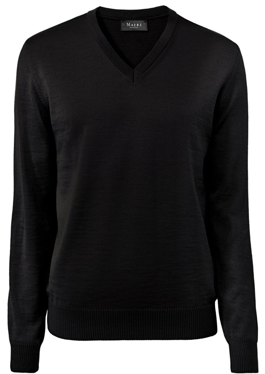 Pullover & Strick MAERZ Muenchen | Maerz Muenchen Pullover - Comfort Fit - V-Ausschnitt - Merinowolle - Schwarz