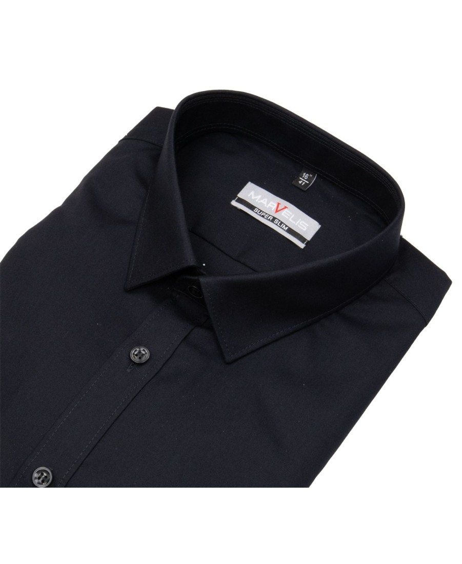 Hemden Marvelis | Marvelis Hemd - Super Slim Fit - Kentkragen - Schwarz - Extra Langer 69Cm Arm