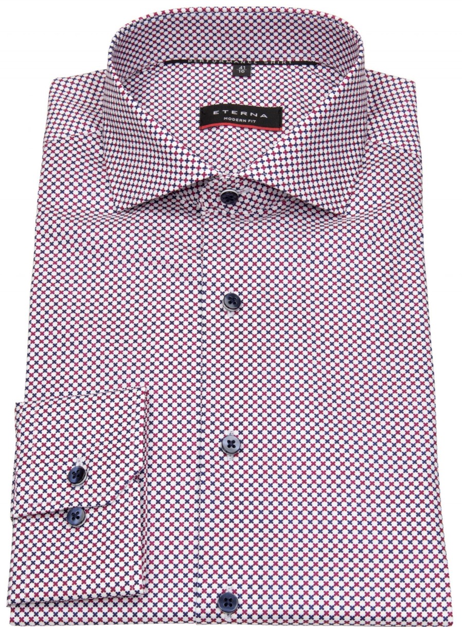 Hemden Eterna | Eterna Hemd - Modern Fit - Performance Shirt - Rot / Blau / Weis