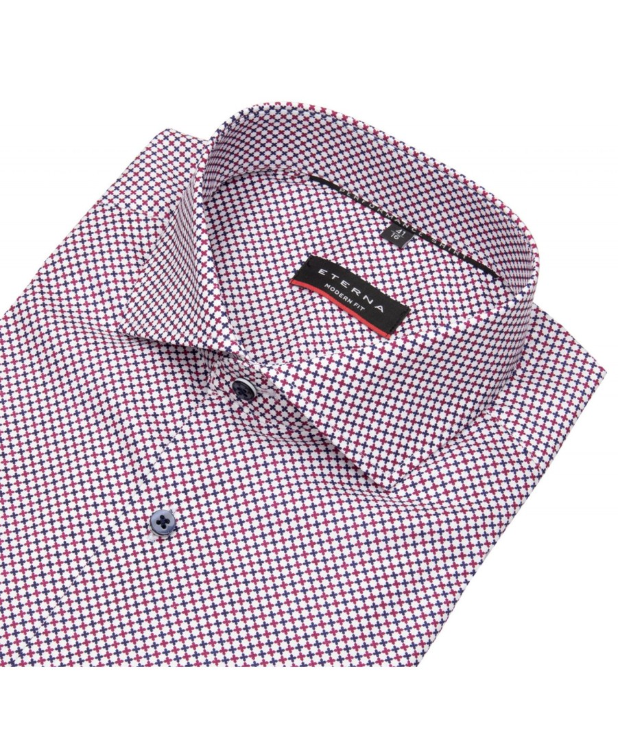 Hemden Eterna | Eterna Hemd - Modern Fit - Performance Shirt - Rot / Blau / Weis