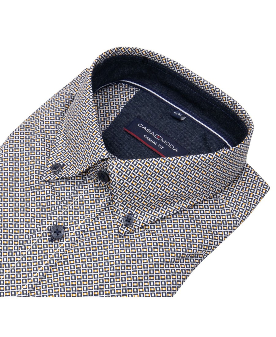 Hemden Casa Moda | Casa Moda Hemd - Casual Fit - Button Down - Print - Blau / Gelb / Weis