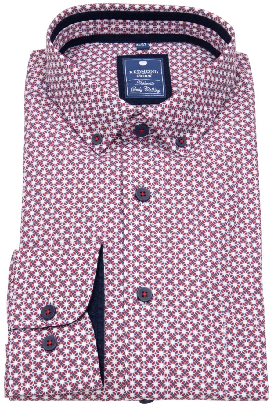 Hemden Redmond | Redmond Hemd - Comfort Fit - Button Down Kragen - Rot / Weis