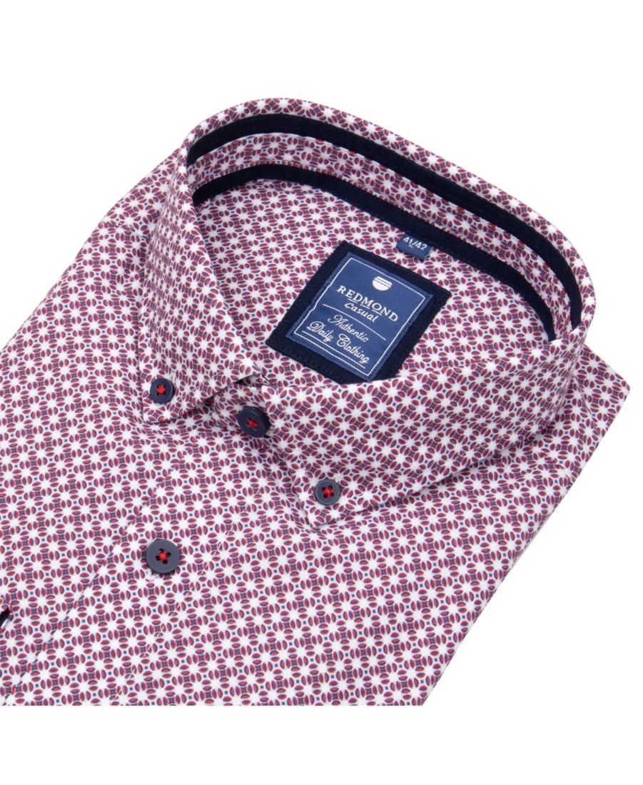 Hemden Redmond | Redmond Hemd - Comfort Fit - Button Down Kragen - Rot / Weis