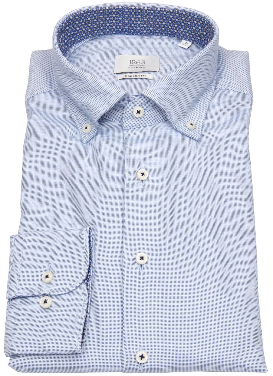 Hemden Eterna | Eterna Hemd - Modern Fit - Button Down - 1863 - Two Ply - Blau / Weis - Ohne Ovp