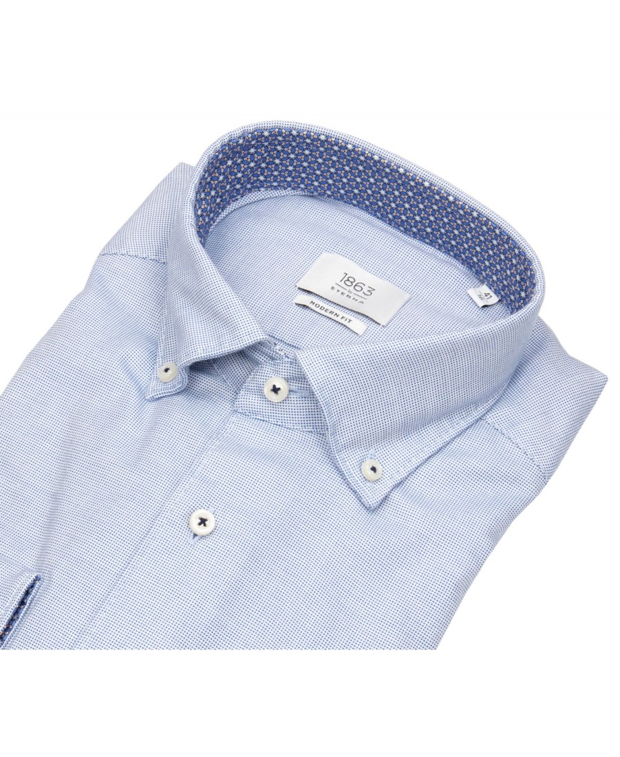 Hemden Eterna | Eterna Hemd - Modern Fit - Button Down - 1863 - Two Ply - Blau / Weis - Ohne Ovp