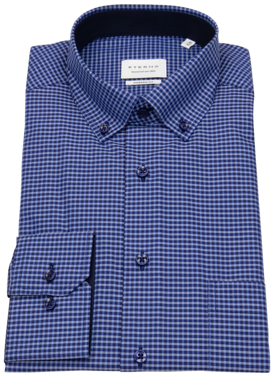 Hemden Eterna | Eterna Hemd - Modern Fit - Button Down - Blau / Dunkelblau