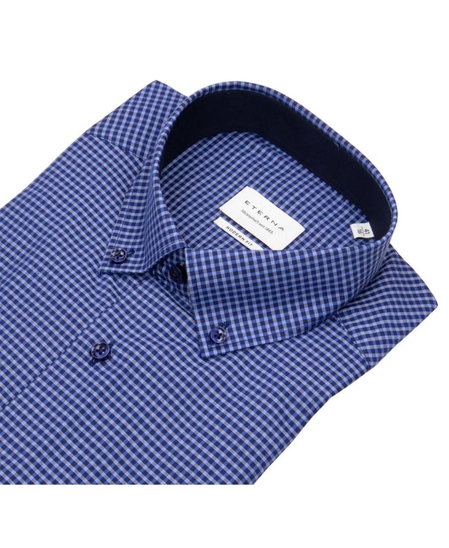 Hemden Eterna | Eterna Hemd - Modern Fit - Button Down - Blau / Dunkelblau