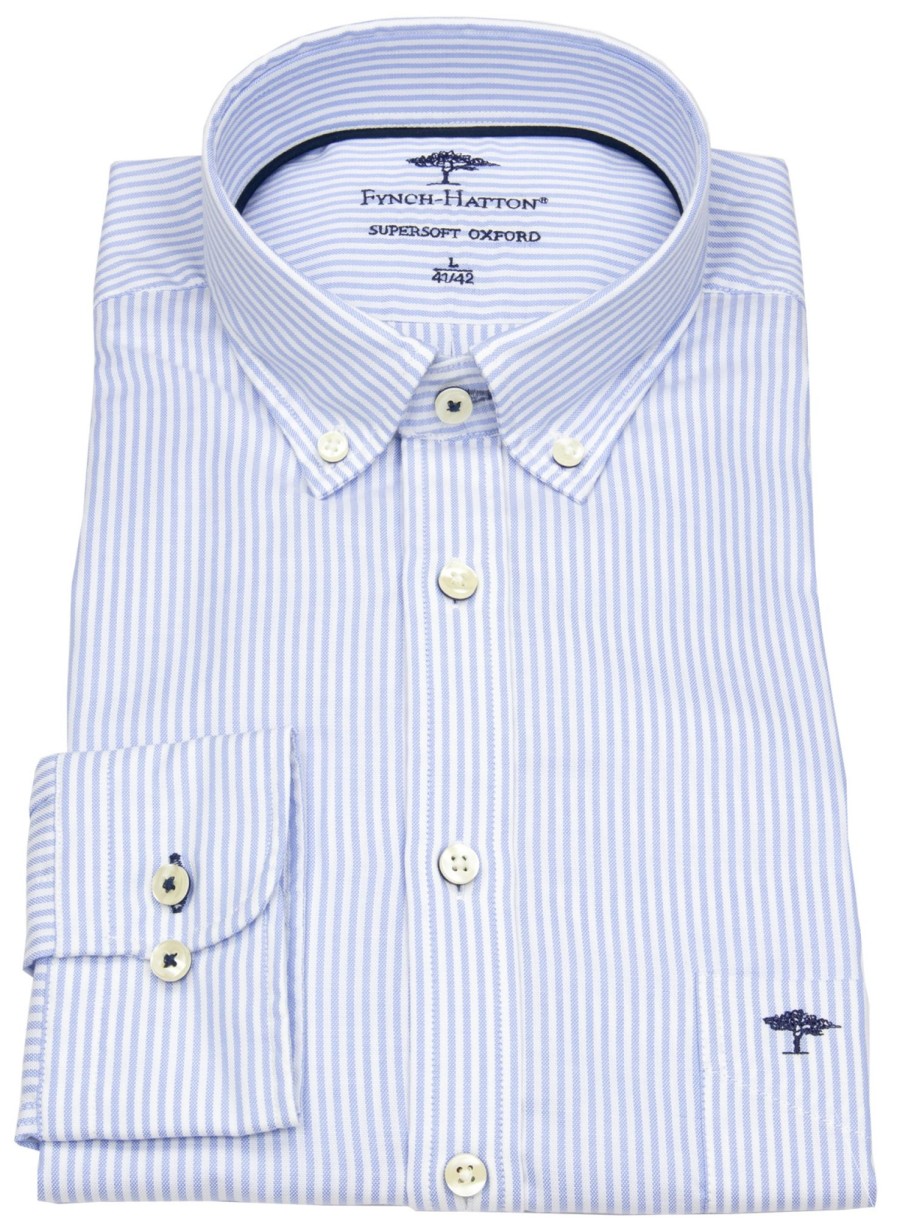 Hemden Fynch-Hatton | Fynch-Hatton Hemd - Casual Fit - Button Down - Feine Streifen - Blau / Weis