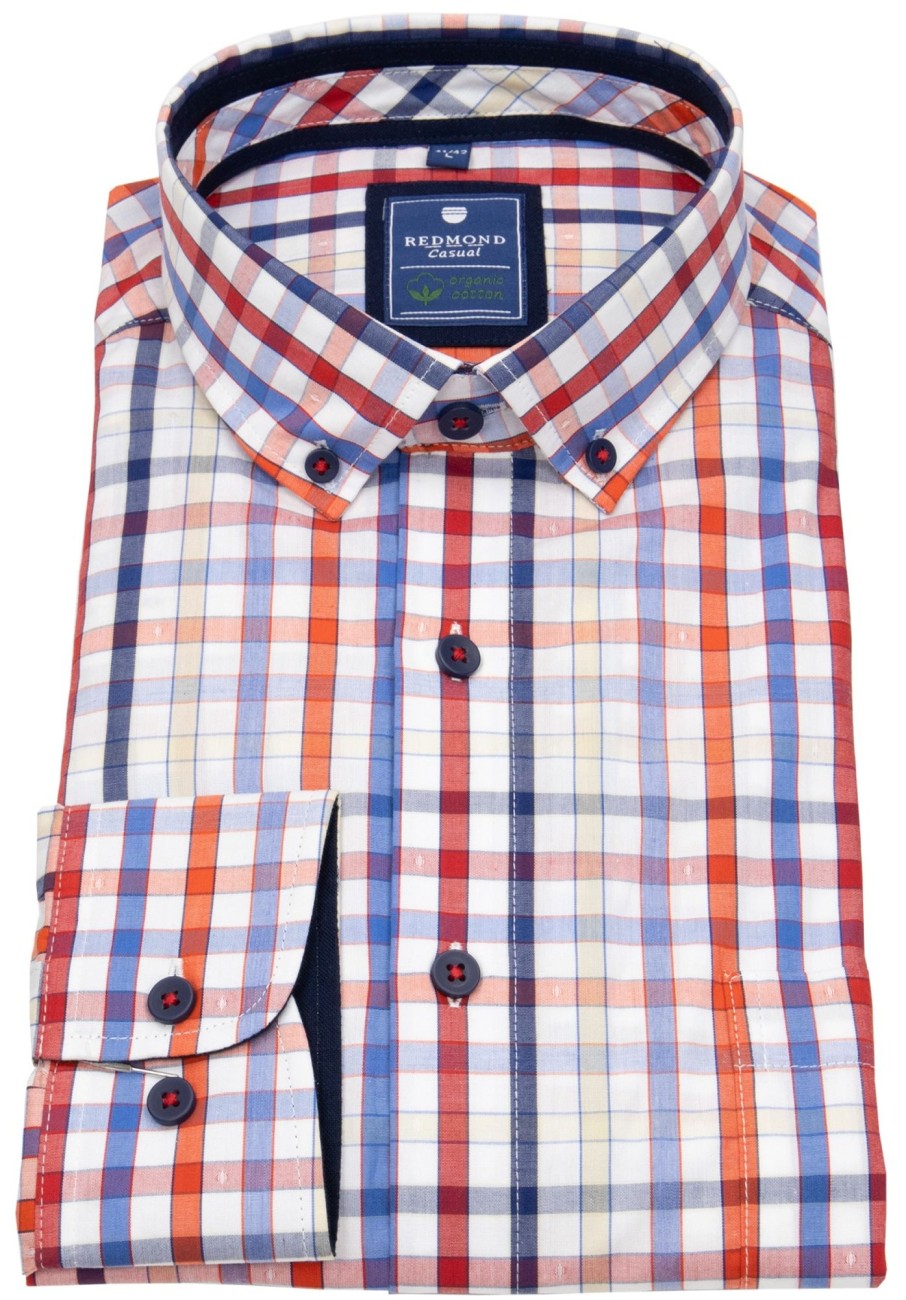 Hemden Redmond | Redmond Hemd - Comfort Fit - Button Down Kragen - Bio Baumwolle - Kariert - Mehrfarbig