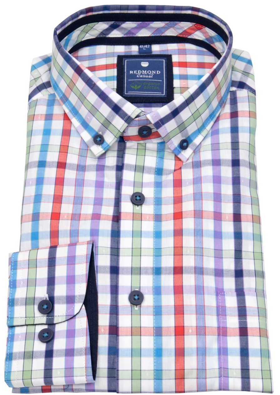 Hemden Redmond | Redmond Hemd - Comfort Fit - Button Down Kragen - Bio Baumwolle - Kariert - Mehrfarbig