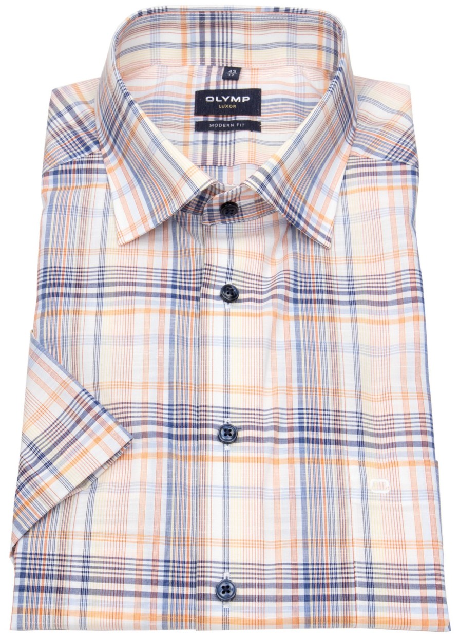 Hemden OLYMP | Olymp Kurzarmhemd - Modern Fit - Under Button Down - Kariert - Mehrfarbig