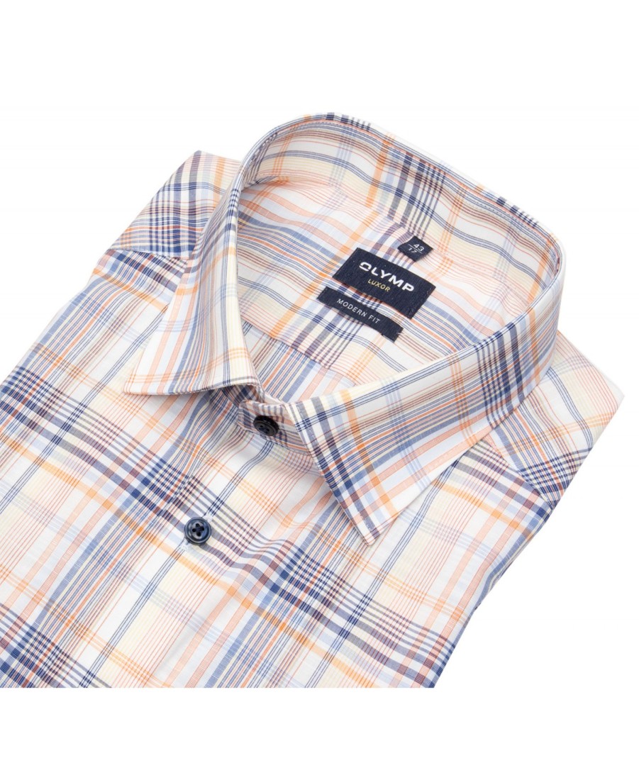 Hemden OLYMP | Olymp Kurzarmhemd - Modern Fit - Under Button Down - Kariert - Mehrfarbig