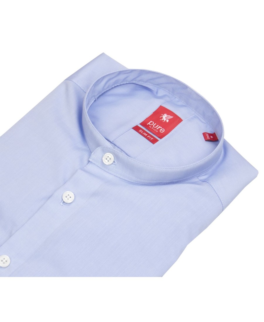 Hemden Pure | Pure Hemd - Slim Fit - Stehkragen - Hellblau