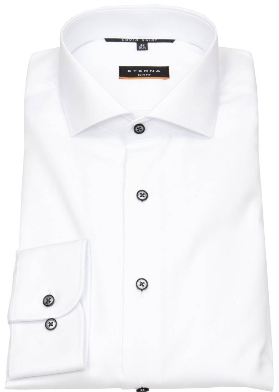 Hemden Eterna | Eterna Hemd - Slim Fit - Cover Shirt - Kontrastknopfe - Weis