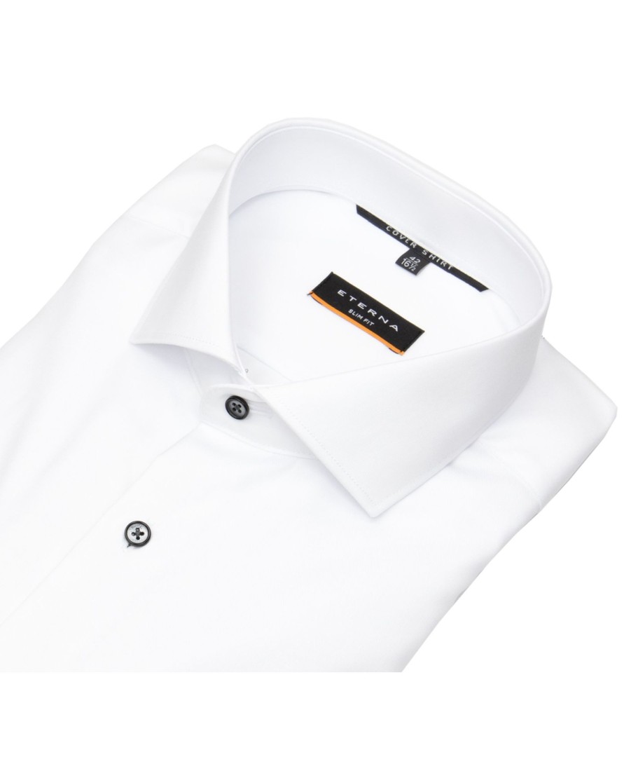 Hemden Eterna | Eterna Hemd - Slim Fit - Cover Shirt - Kontrastknopfe - Weis