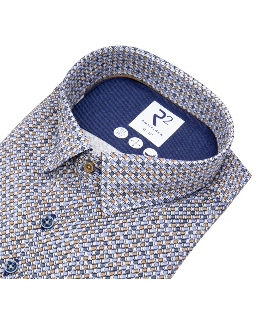 Hemden R2-Amsterdam | R2-Amsterdam Hemd - Modern Fit - Versteckter Button Down Kragen - Mehrfarbig