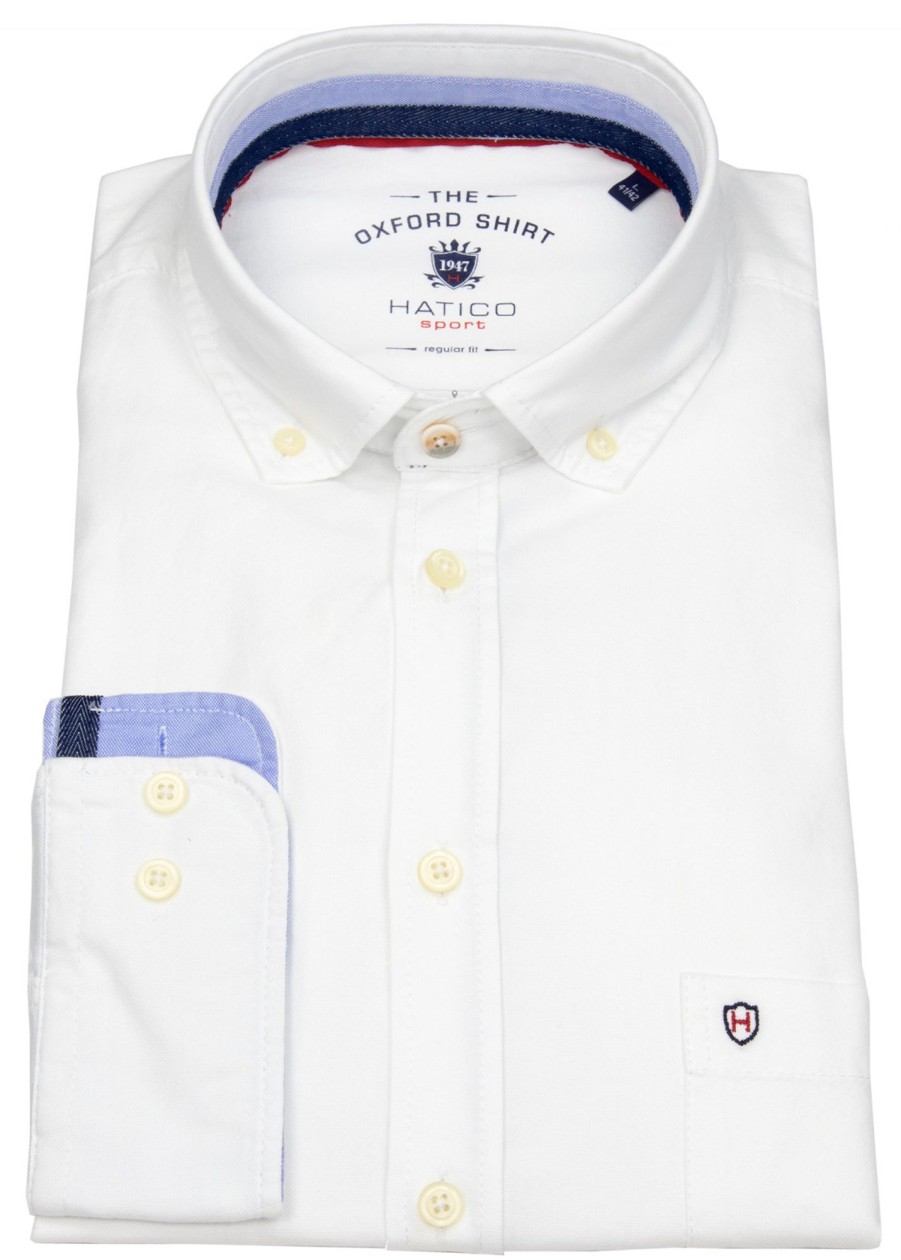 Hemden Hatico | Hatico Hemd - Regular Fit - Button Down - Oxford - Weis