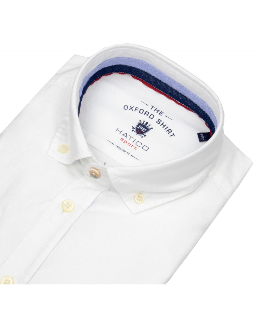 Hemden Hatico | Hatico Hemd - Regular Fit - Button Down - Oxford - Weis