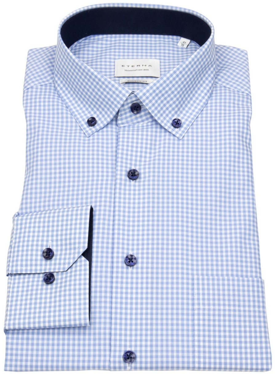 Hemden Eterna | Eterna Hemd - Modern Fit - Button Down - Hellblau / Weis