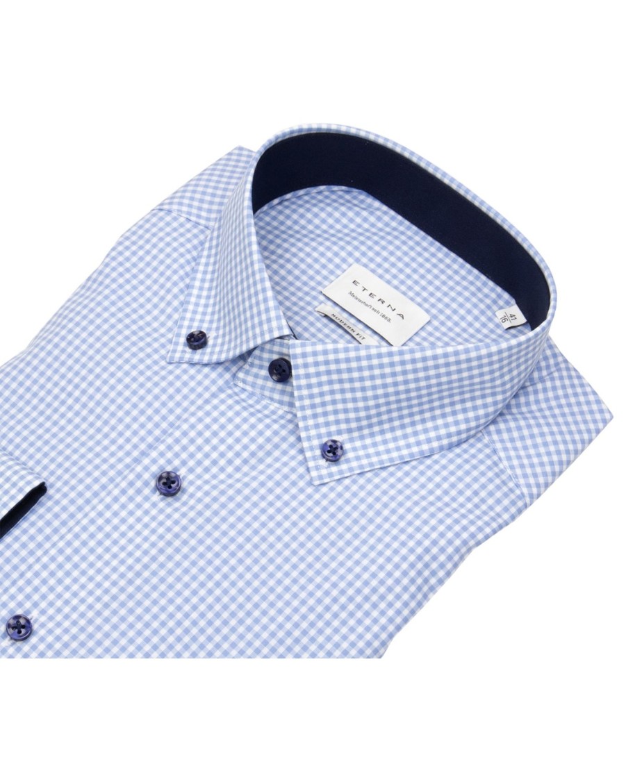 Hemden Eterna | Eterna Hemd - Modern Fit - Button Down - Hellblau / Weis