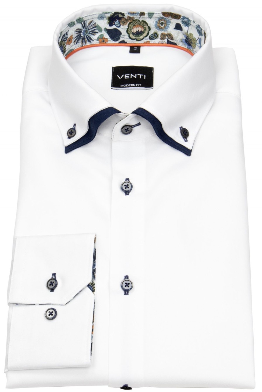 Hemden Venti | Venti Hemd - Modern Fit - Unterlegter Button Down - Weis