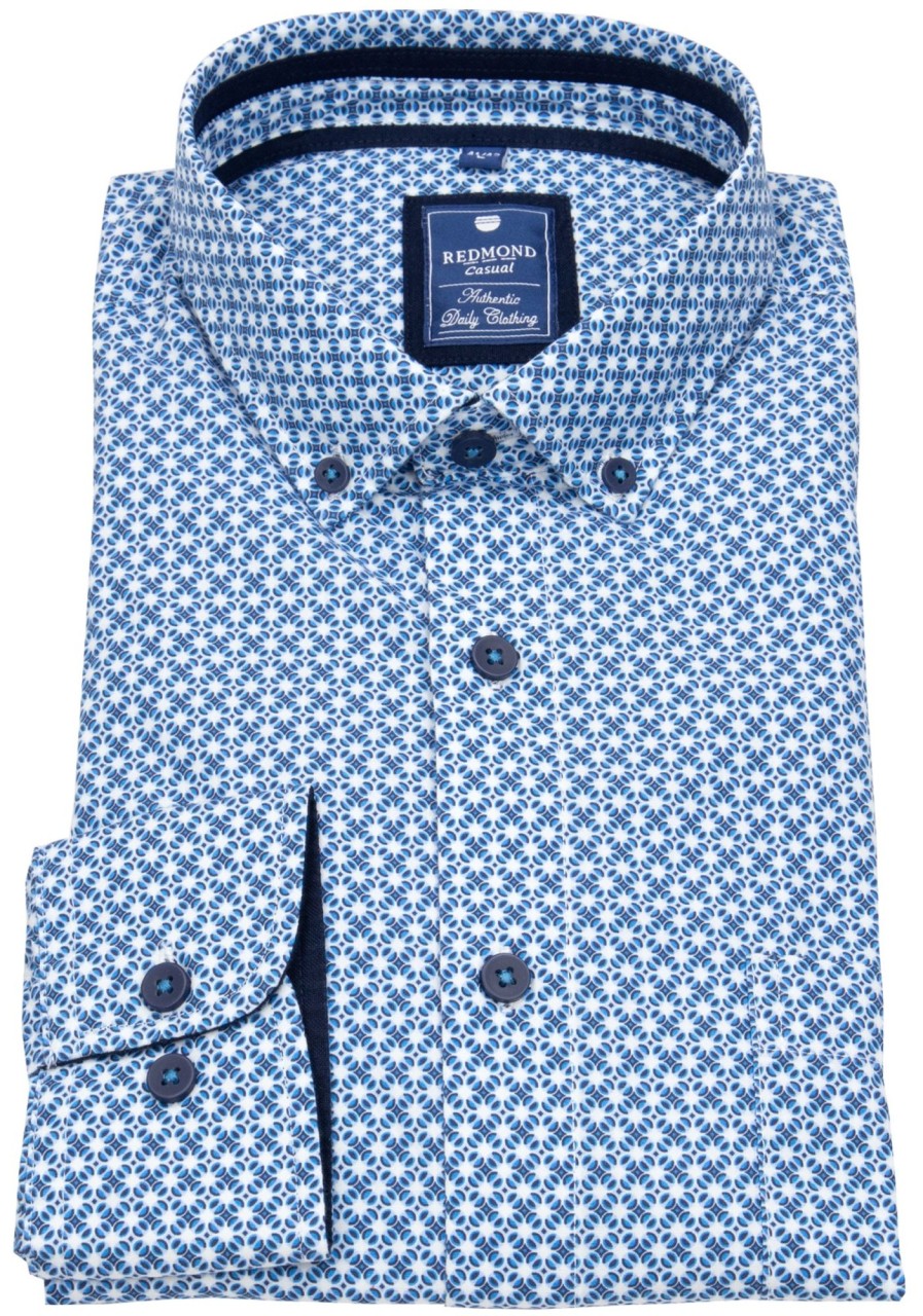 Hemden Redmond | Redmond Hemd - Comfort Fit - Button Down Kragen - Blau / Weis